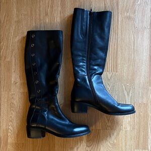 Vaneli Black Leather Knee-High Boots